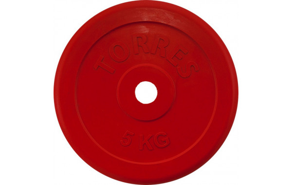 Диск обрезиненный Torres 5 кг PL50405, D25 мм, красный 600_380