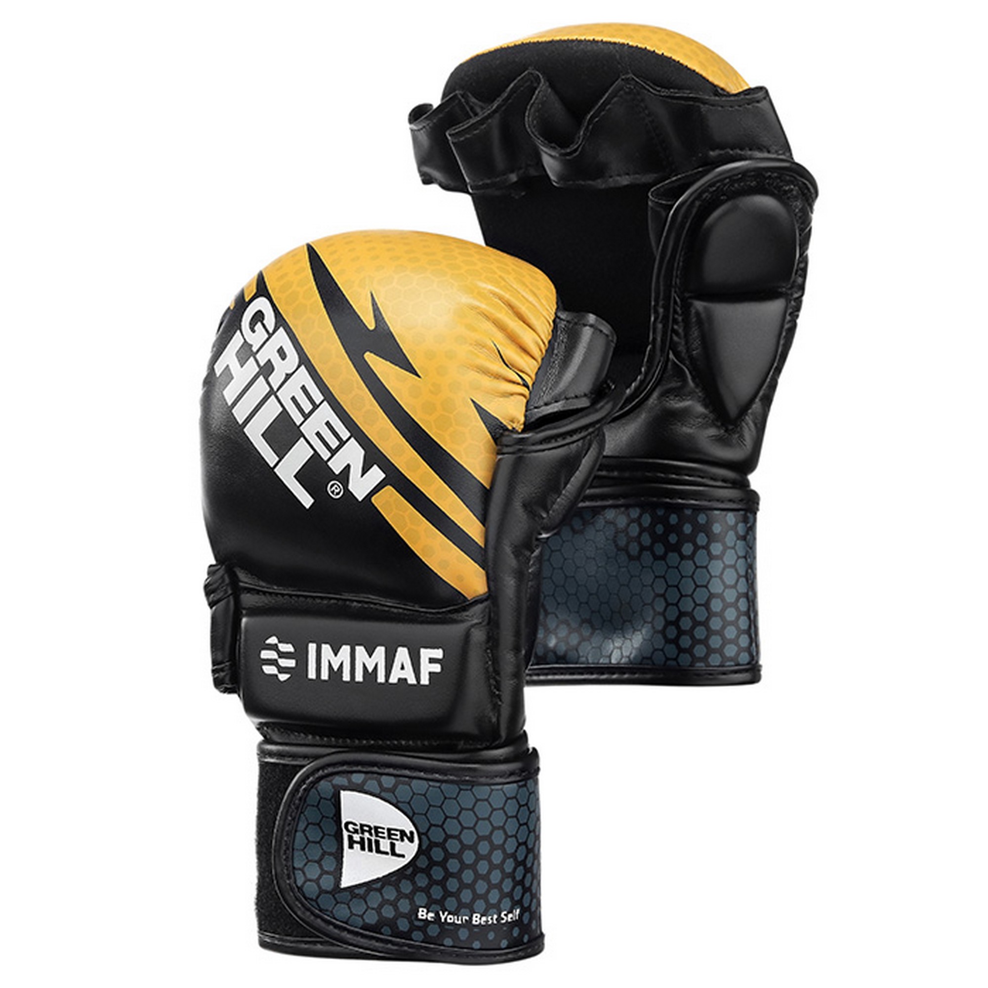 Перчатки MMA Green Hill MMAF approved MMI-602 черно-золотистый 2000_2000