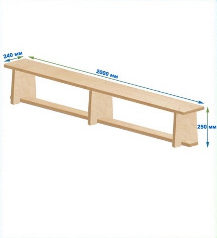 Скамейка гимнастическая 2000мм ЭКО (фанерная) ножки фанера Dinamika 729_800
