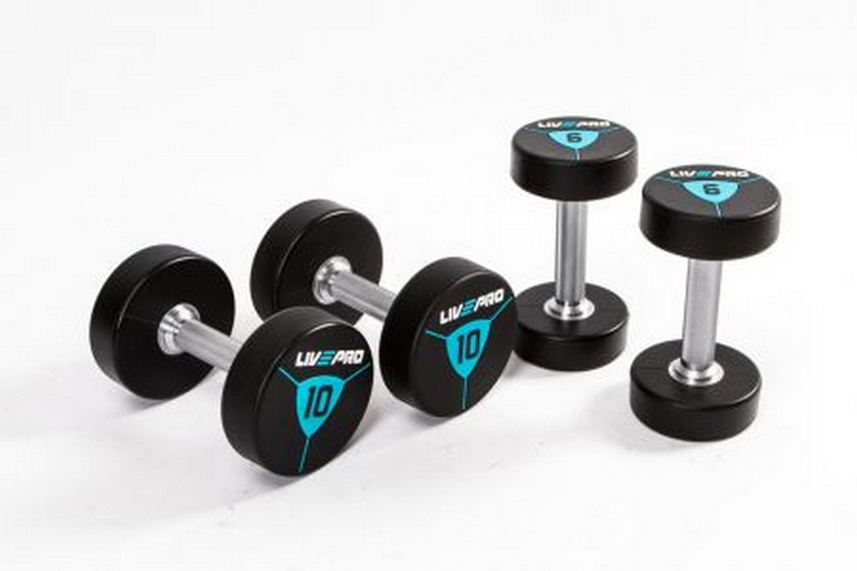 Гантели в уретане 38 кг Live Pro Premium Urethane Dumbbells LP8000-38 1200_800