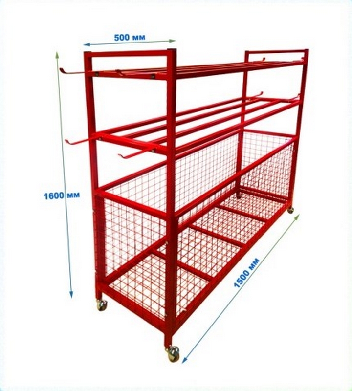 Стеллаж на колесиках для спортинвентаря разборный (цвет красный) Dinamika 720_800
