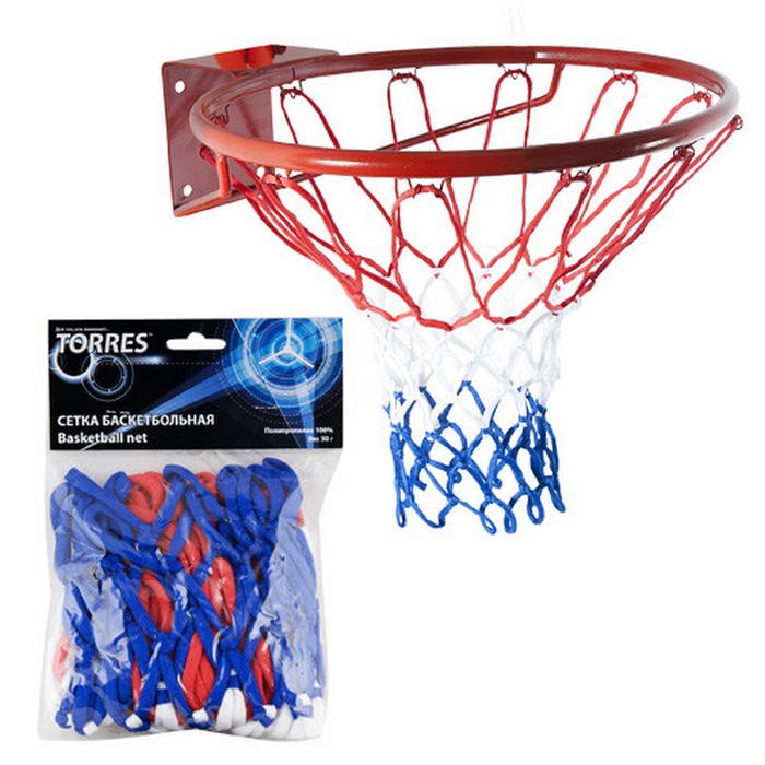 Сетка баскетбольная Torres нить 4мм SS11050 бело-сине-красная 700_700