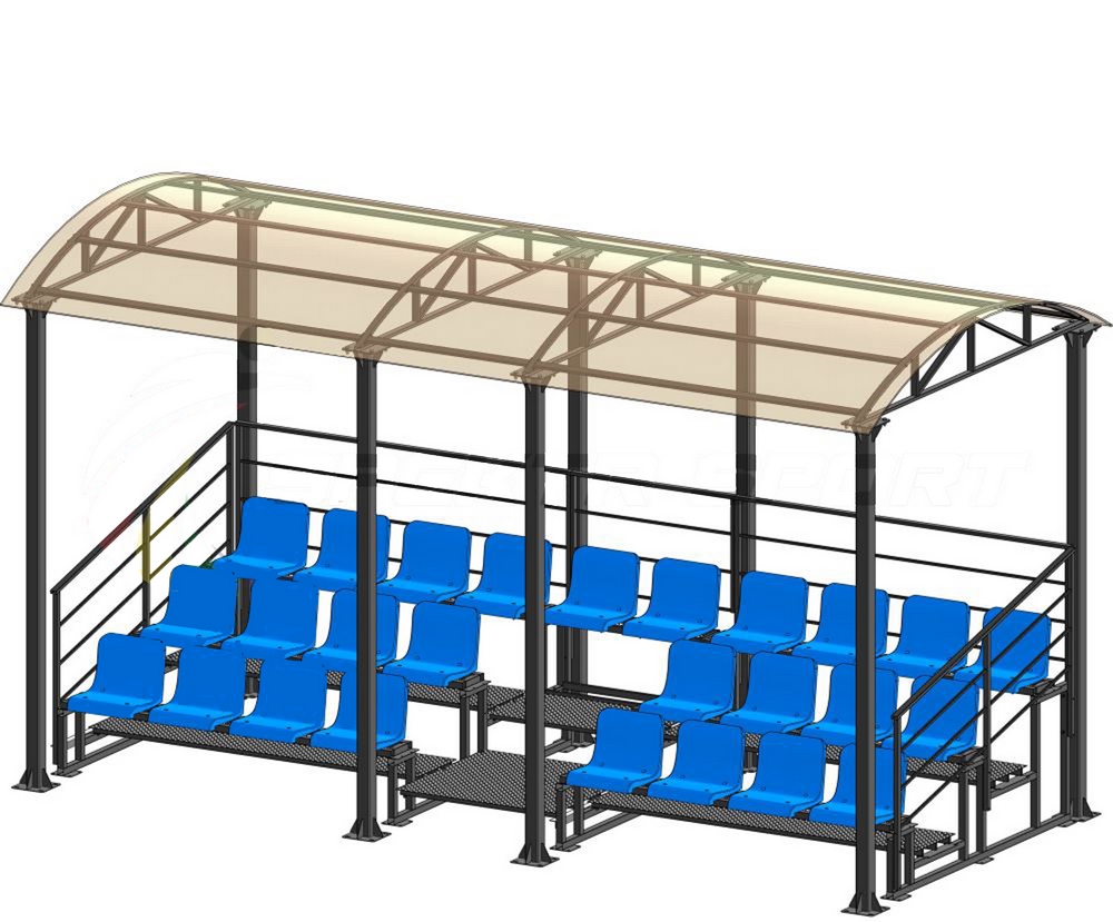 Трибуна для зрителей 3 ряда на 26 мест с навесом и перилами Spektr Sport 1000_829