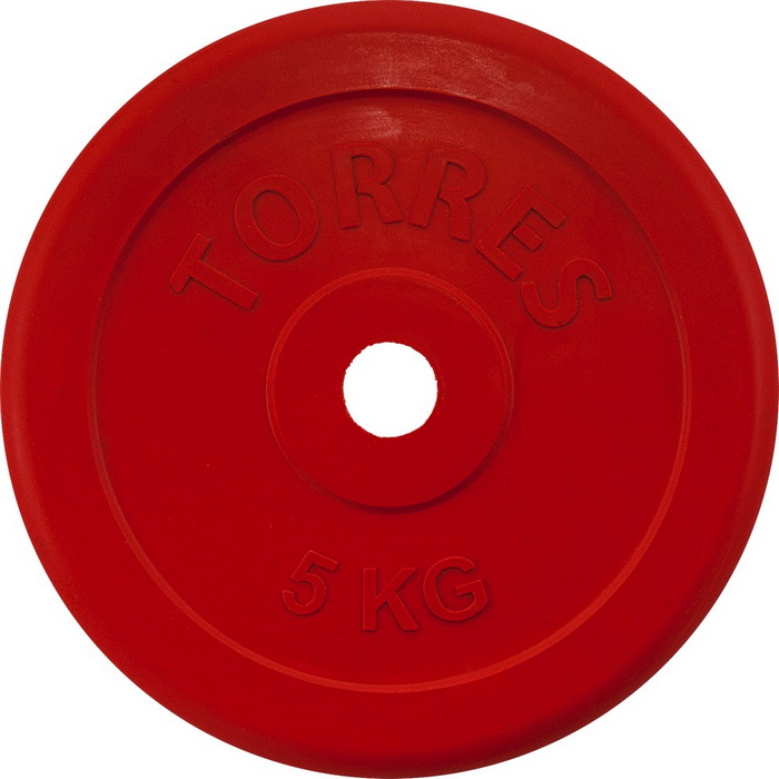 Диск обрезиненный Torres 5 кг PL50405, D25 мм, красный 700_700