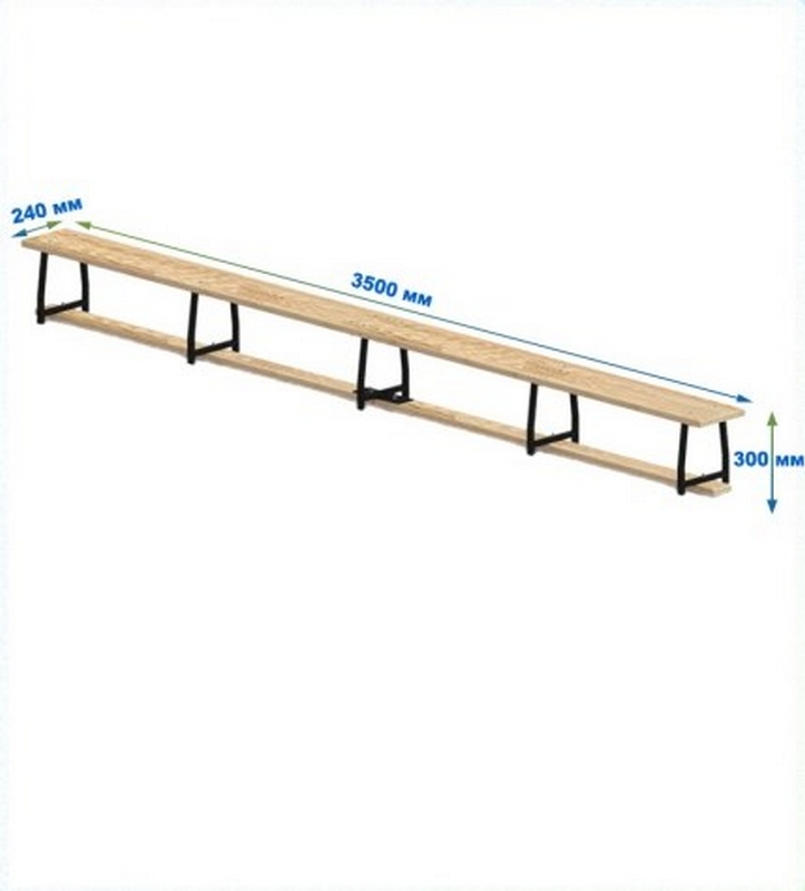 Скамейка гимнастическая 3500мм (щит.сосна) ножки метал Dinamika 723_800